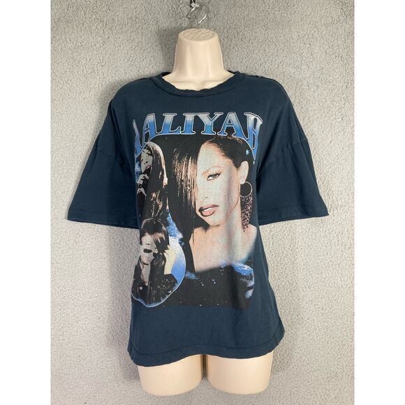 Aaliyah Graphic Tee Women's XL Black Short Sleeve Damaged Top - Picture 2 of 10